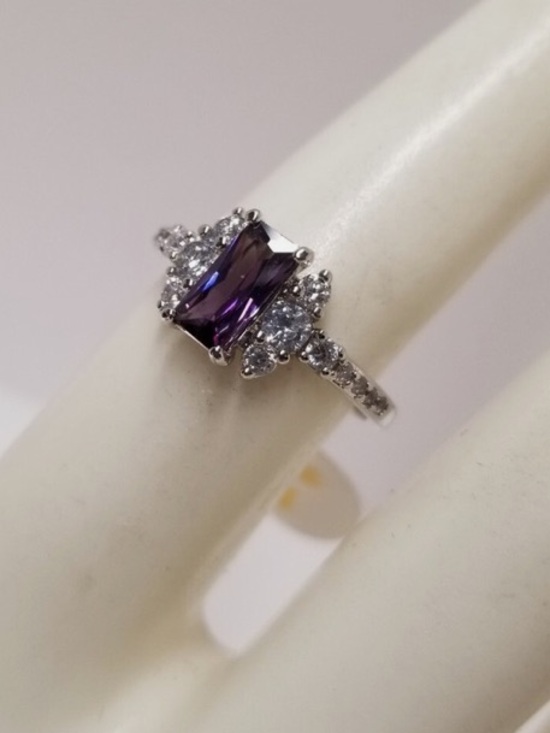 Bomb Party Jewelry - Bomb Party "Glitz & Style" Dark Amethyst CZ Rhodium Plated Ring Size 6 Zirconia